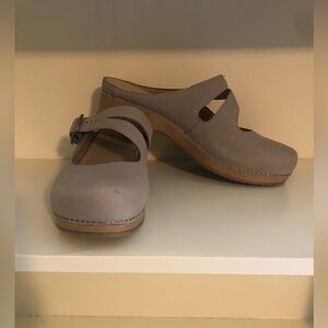 Dansko Britney Taupe Suede Clogs - Size 41